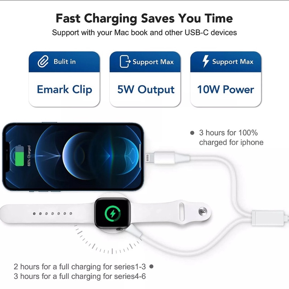 2 in 1 Wireless Magnetic Charging for iPhone 14/13/12 Apple Watch SE/6/5/4/3/2/1 - Picture 2 of 6